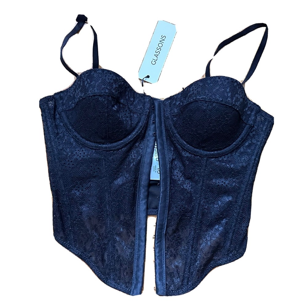 Glassons Women's Corset US 6 Lace Seductive Black Strappy Back Wired‎ Corset Top